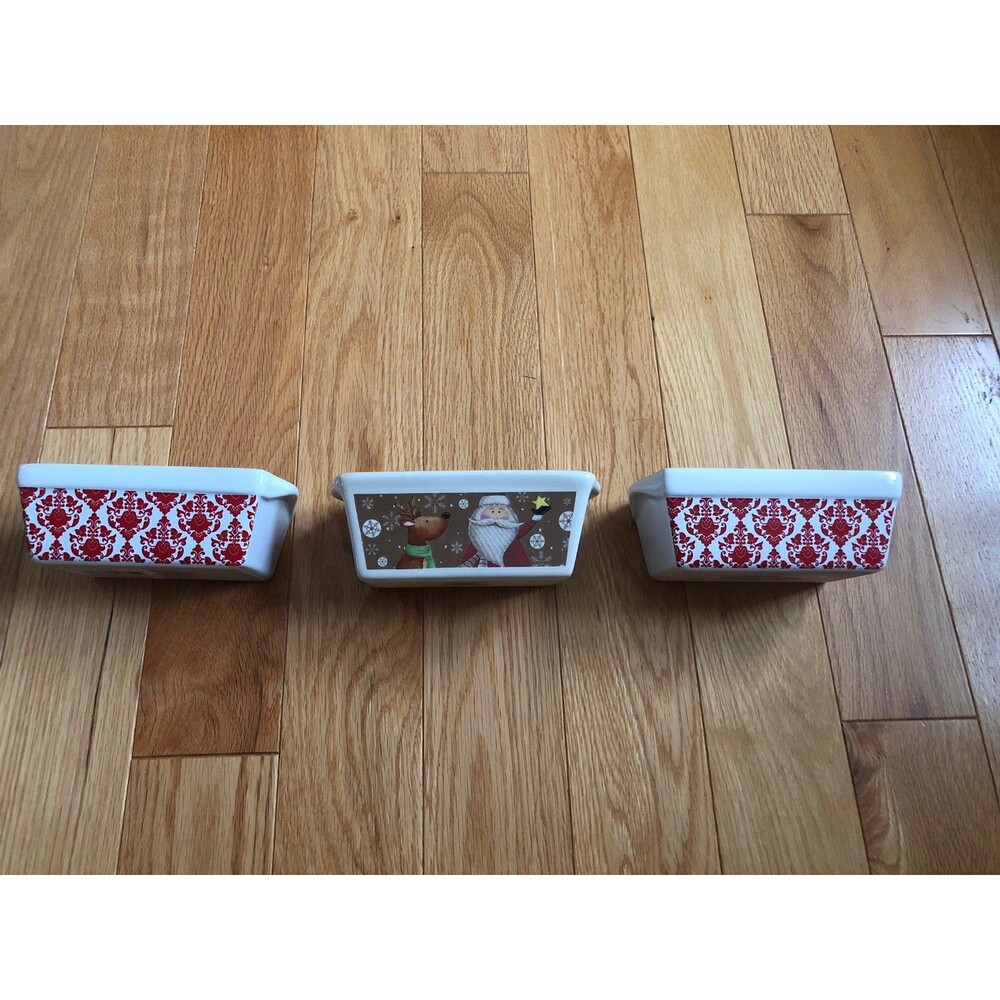3 Vintage Ceramic Nantucket Brand Mini Serving Dishes Christmas Santa Themed